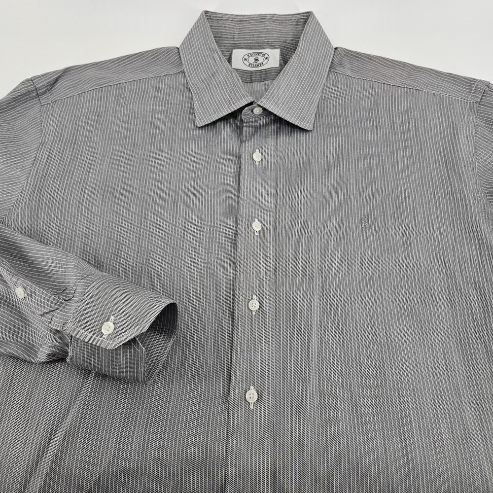 H. Stockton Atlanta Men's Luxury Dress Shirt | Gray &‎ White Pinstripe A75